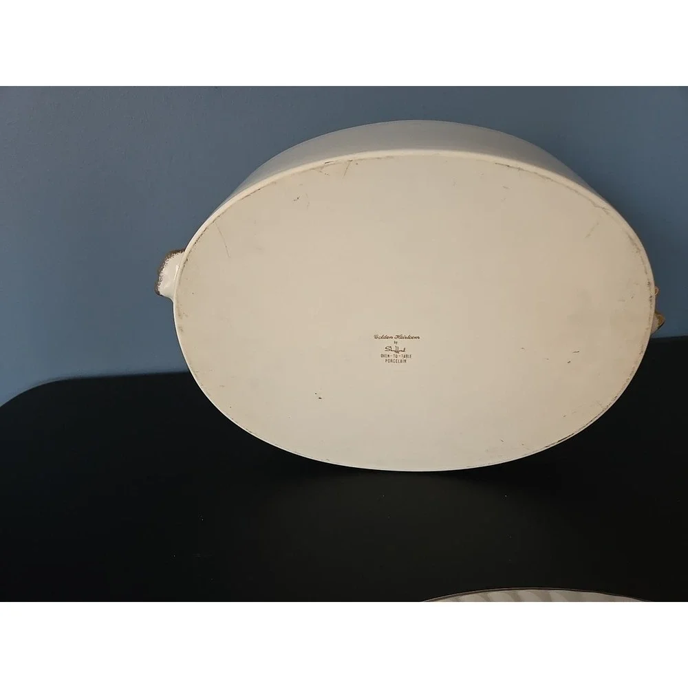 Vintage Porcelain Golden Heirloom - Oval Covered Casserole Oven To Table‎